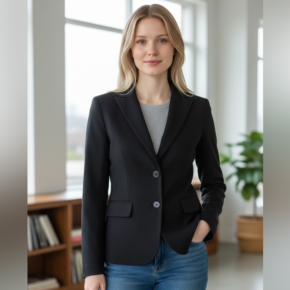 Isaac Mizrahi Black Women's Blazer - Elevated Office Workwear, Chic - Size 10
